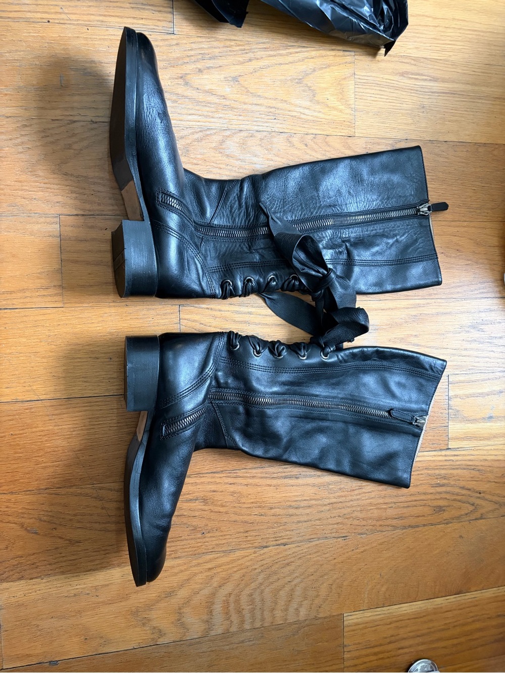 Valentino Black Leather Over-the-Knee Boots with Back Lace Detail - Picture 3 of 4
